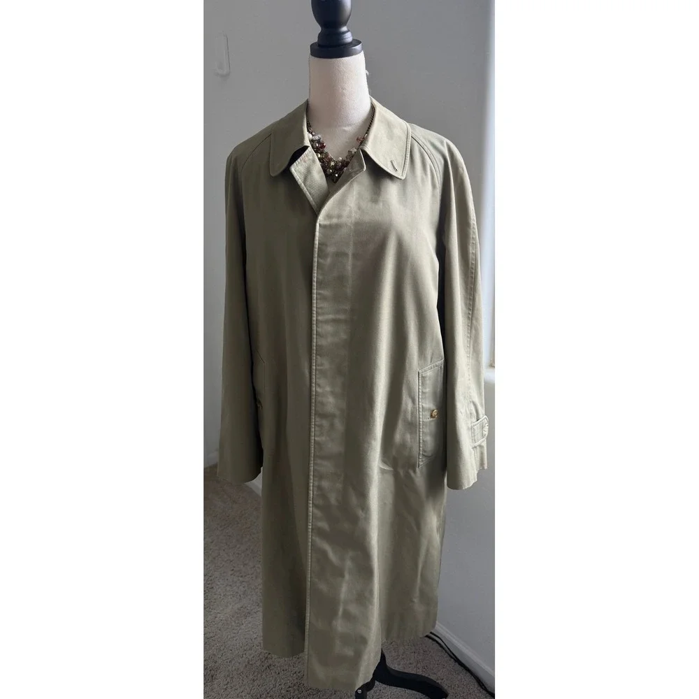 Vintage Burberry Unisex Khaki Single Breasted Trench Coat w/ Removable Lining XL - Picture 3 of 15